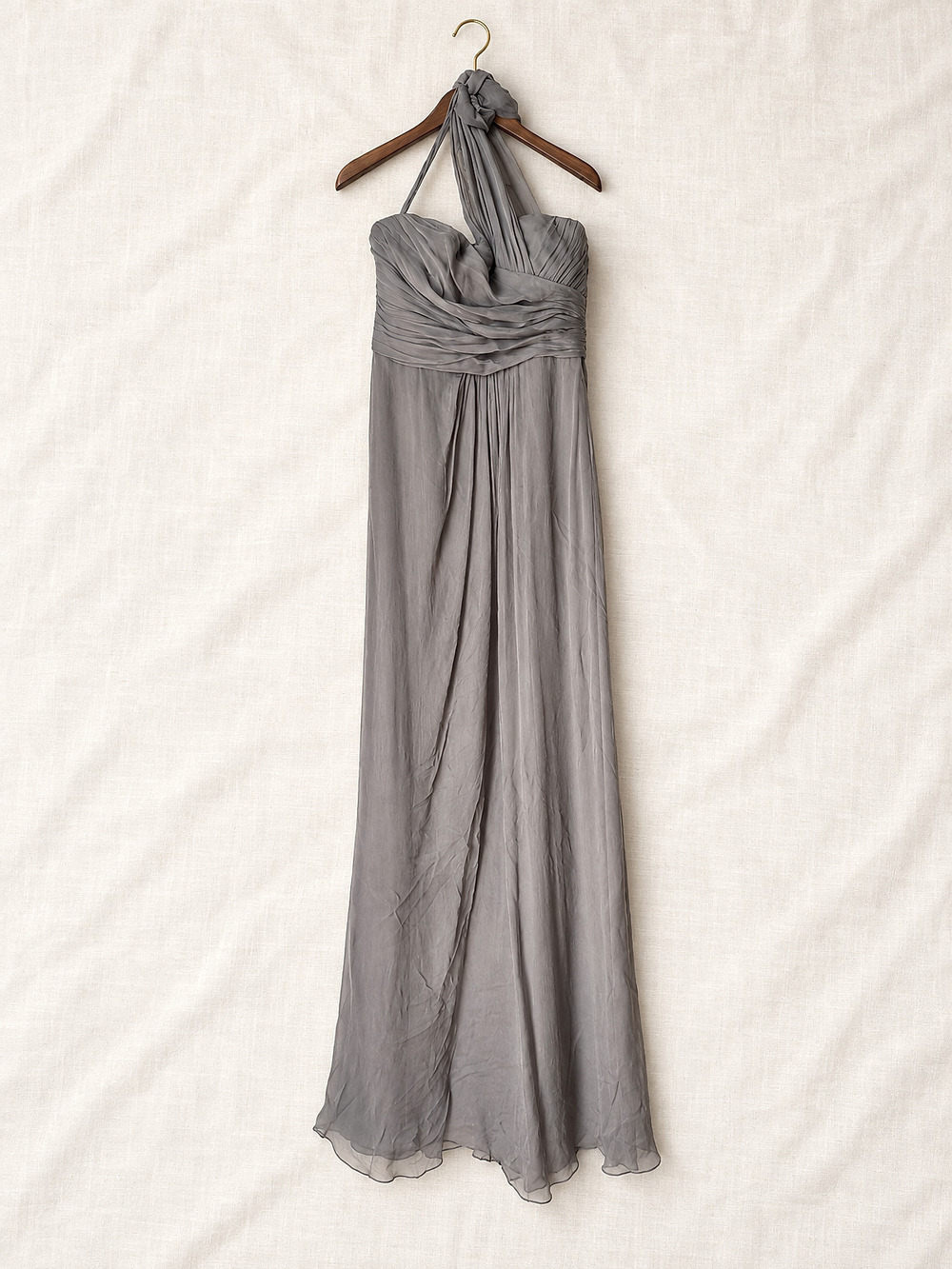 ⚜️ Silk Chiffon Halter Gown | Draped One-Shoulder | Gray 💗